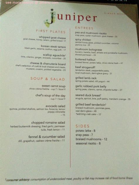 Menu at Juniper Restaurant, Tulsa