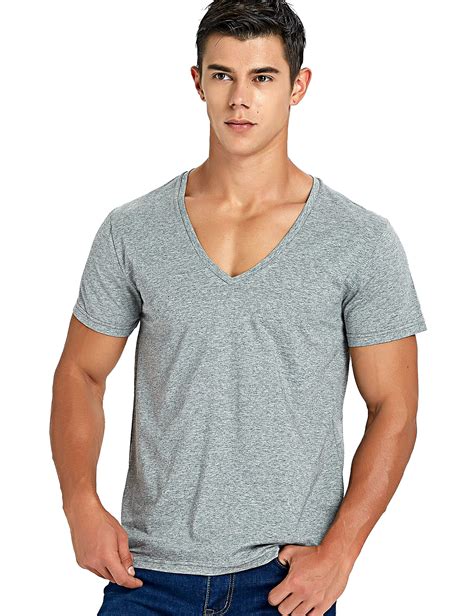 Stretch Deep V Neck T Shirt for Men Low Cut Vneck Vee Top Tees Slim Fit ...