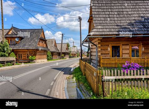 Traditional wooden houses in Chocholow village in south of Krakow, one ...