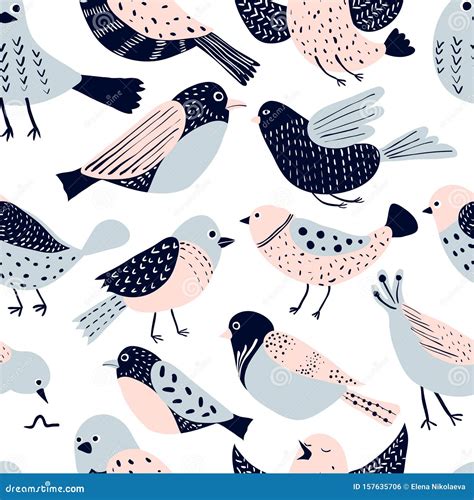 Colorful Doodle Bird Seamless Pattern Stock Illustration - Illustration ...