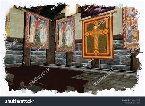 Medieval Church Interior Watercolor Painting Vector Stock Vector ...