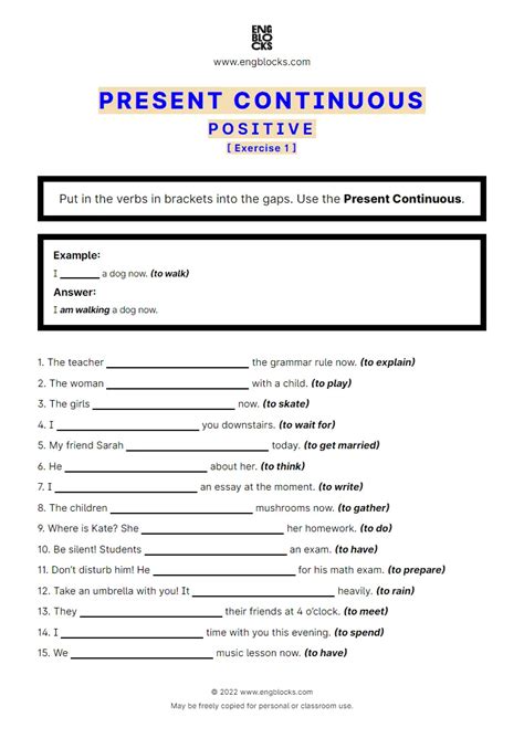 Present Continuous — Positive | ESL Worksheets