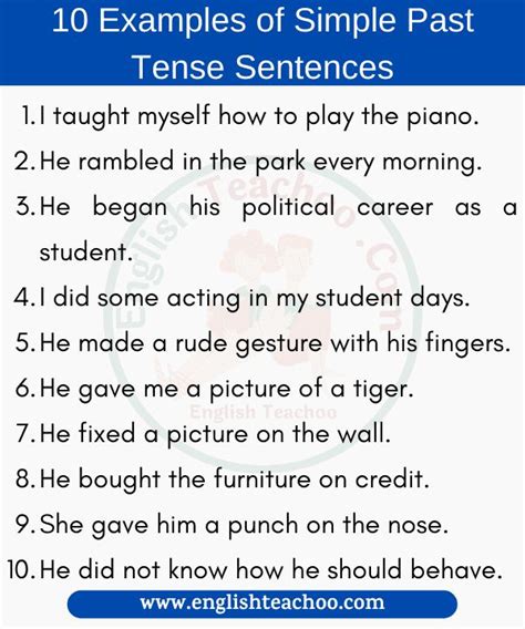 10 Examples of Simple Past Tense Sentences 1 | Simple past tense, Learn english words, English ...