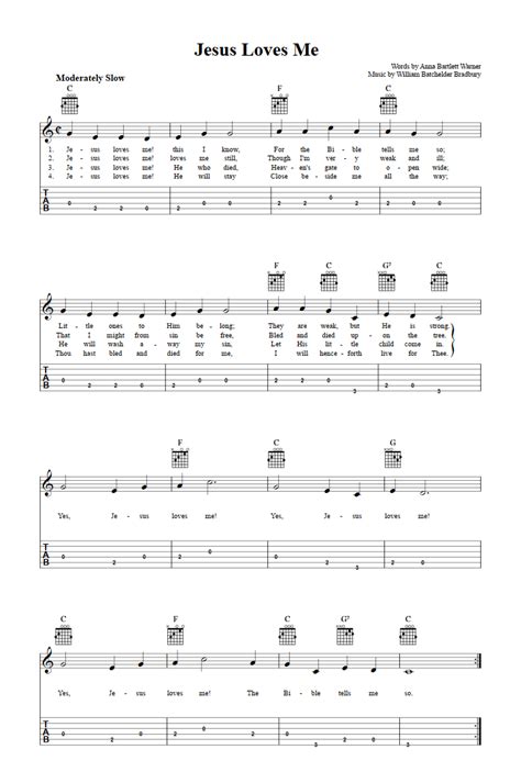 Jesus Loves Me - Easy Guitalele Sheet Music and Tab with Chords and Lyrics