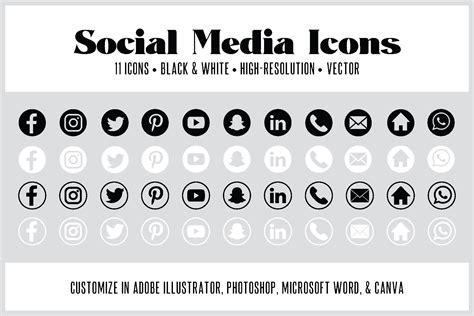 11 Customizable Social Media Icons, Canva Icons, Vector Icons - PNG, By KaraJoann | TheHungryJPEG