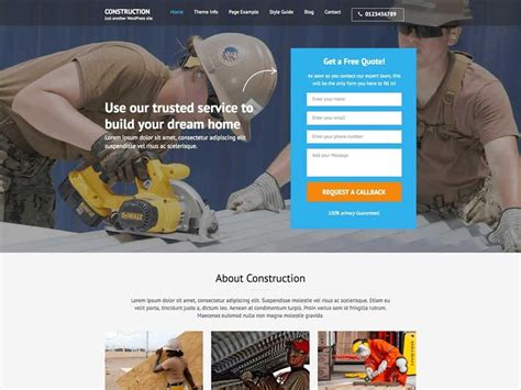 Construction Landing Page Free WordPress Theme | FreeThemesHub