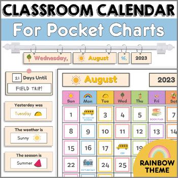 Classroom Calendar for Pocket Charts | Rainbow by SpedSparkles | TPT