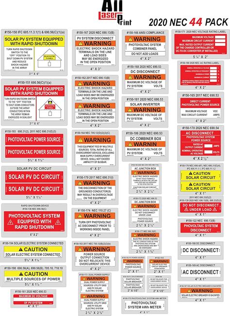 Amazon.com: 2020 NEC Solar Label Pack- 44 Premium Solar PV Safety Warning Photovoltaic System ...