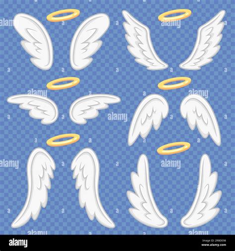 Cartoon angel wings. Holy angelic nimbus and heavenly angels wing flight feather and halo sign ...