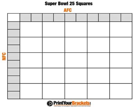 Printable Super Bowl Box Pool Template - Printable Templates