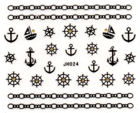Nail Stickers Nautical Anchor - Black/Gold Nail Art + Rhinestones - JH ...
