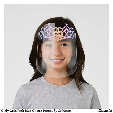 Girly Gold Pink Blue Glitter Princess Crown Tiara Face Shield | Zazzle | Princess crown, Blue ...