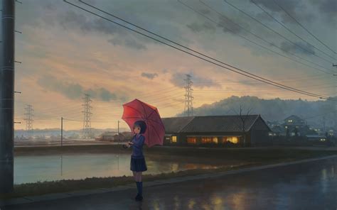 1920x1200 Resolution Anime Girl Walking With Umbrella Art 1200P Wallpaper - Wallpapers Den