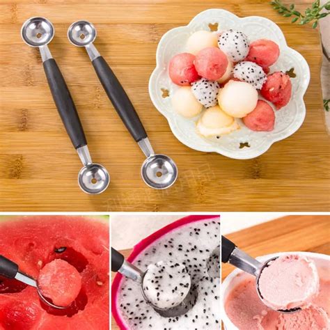 1Pc Stainless Steel Melon Scoops Double end Pitaya Watermelon Baller Scoop Spoon Kitchen Melon ...