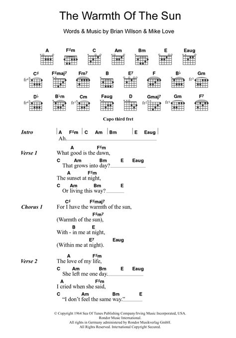 The Warmth Of The Sun by The Beach Boys Sheet Music for Guitar Chords/Lyrics at Sheet Music Direct