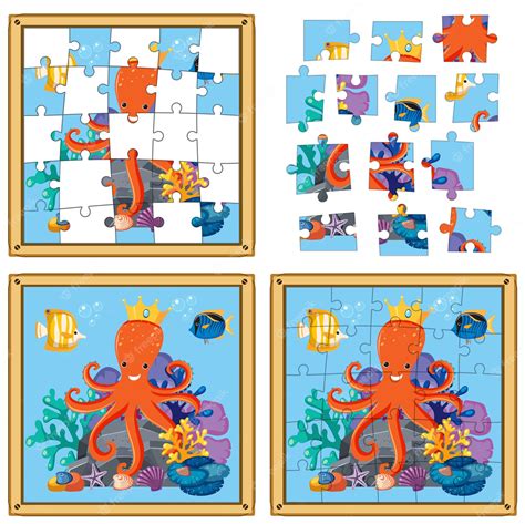 Premium Vector | Octopus underwater photo puzzle game template