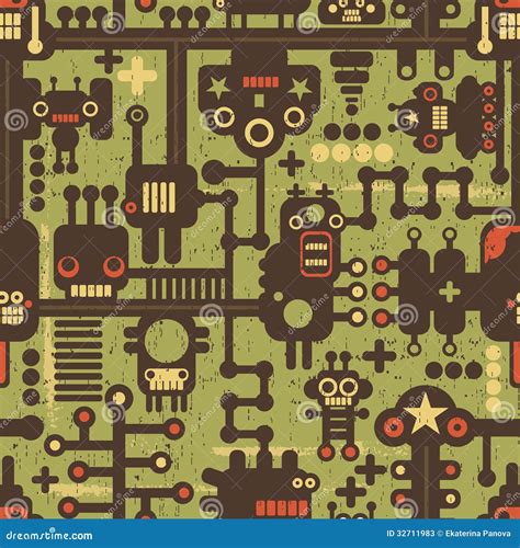 Robot and Monsters Seamless Pattern on Green. Stock Vector - Illustration of modern, bolt: 32711983