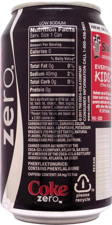 Coke Zero Nutrition Label