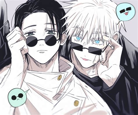 two anime characters wearing sunglasses and one is holding his head to ...