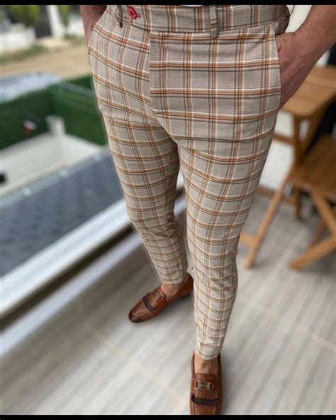 Men's Fashion Plaid Pants beige & Copper - Etsy