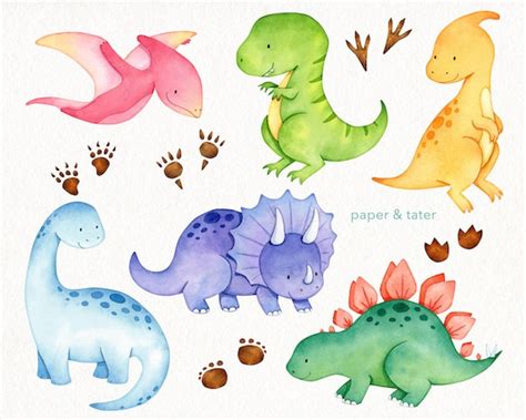 Watercolor Dino, Dinosaur Party Png, Animal Clip Art, Fairytale Anima By NLia2020 TheHungryJPEG ...