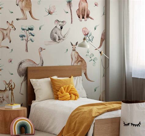 Australian Wildlife Peel & Stick-on Removable Fabric Wallpaper – Olive ...