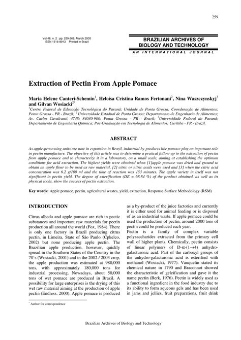 (PDF) Extraction of pectin from apple pomace