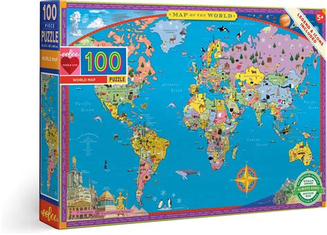 Amazon.com: eeBoo World Map 100 Piece Puzzle : Toys & Games