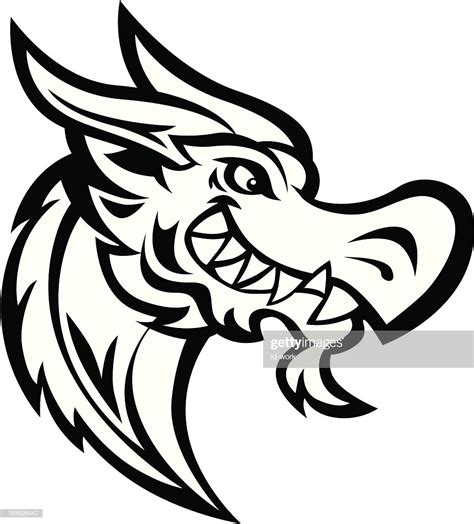 vector mascot of dragon head in black and white. | Dragon head, Dragon ...