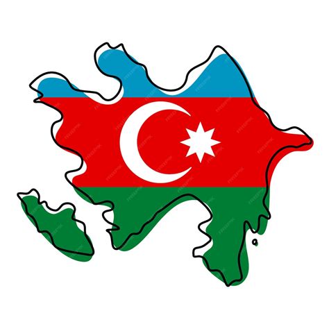 Premium Vector | Stylized outline map of azerbaijan with national flag ...