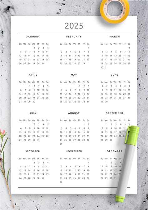 Yearly Calendar Free Printable