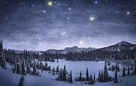 Starry Night over Winter Landscape by NickSpiker
