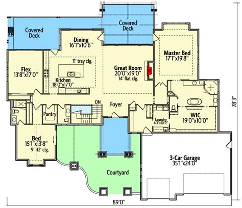 One-Level New American House Plan with Large Rear Porch - 95091RW ...