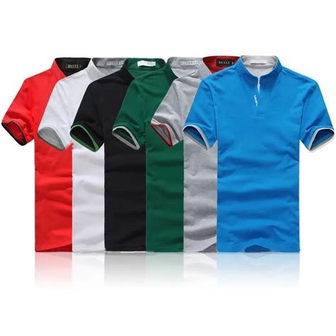 Classic Men Stand Collar T Shirt Short Sleeve Tee T shirt Solid Color M ...