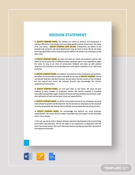 Mission Statement Template - 12+ Free Word, PDF Document Downloads ...