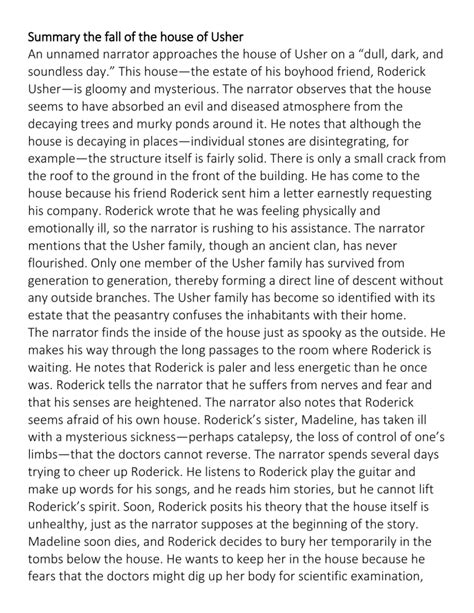 Summary the fall of the house of Usher