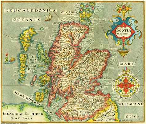 Old vintage map of Scotland in 1637 - reproduction of a map by William ...