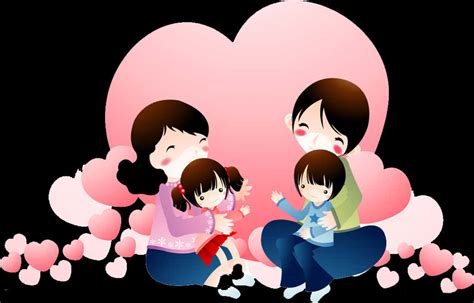 Download Happy Family Cartoon Heart Background | Wallpapers.com