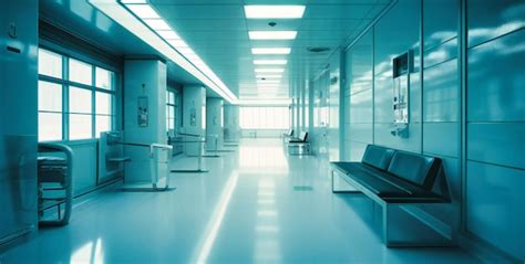 Premium Photo | White hospital corridor with white walls and white benches