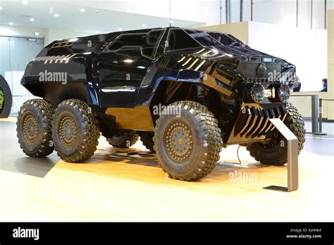 DUBAI, UAE - NOVEMBER 17: The luxury Devel Sixty off-road car is on Dubai Motor Show 2017 on ...