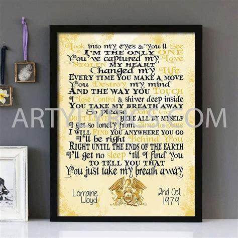 "You Take My Breath Away" - Queen - Framed Lyrics Wall Art Design