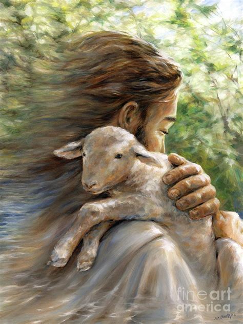 Jesus as Shepherd with Lamb Over Shoulder Painting by Melani Pyke - Pixels