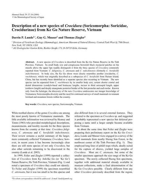 Description of a New Species of Crocidura (Soricomorpha: Soricidae ...