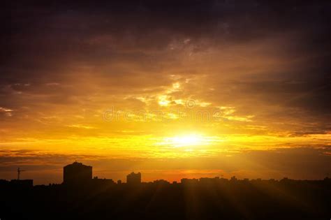 Colorful Sunset in the City. the Silhouettes of the Buildings Stock Photo - Image of morning ...