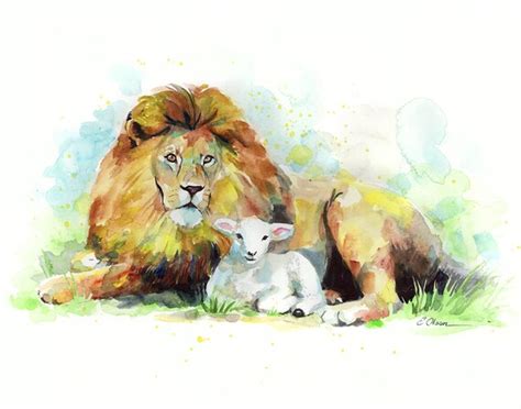 ORIGINAL Watercolor Lion and Lamb Painting Lion Lamb Wall Art - Etsy