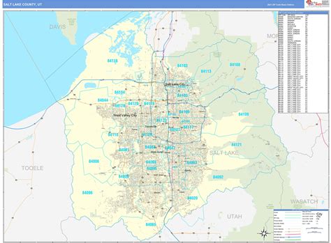 Salt Lake County, UT Zip Code Wall Map Basic Style by MarketMAPS - MapSales