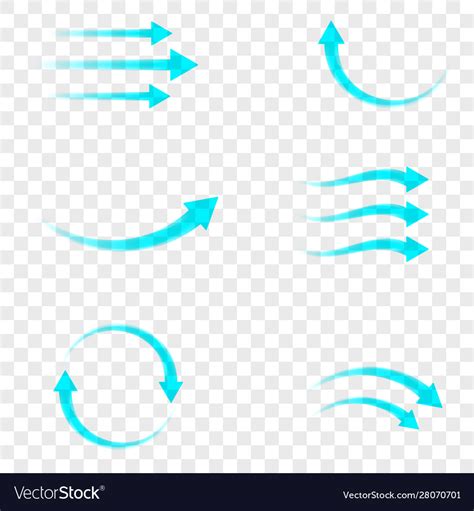 Set blue arrow showing air flow isolated Vector Image