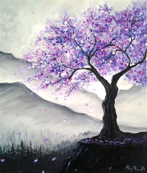 Purple Tree Oil Painting Purple Blossom Impressionist Art | Etsy in ...