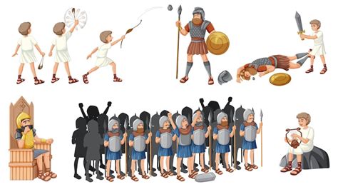 Premium Vector | David and Goliath Cartoon Illustration of Bible Story