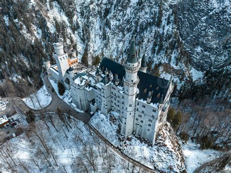 Aerial view of the Neuschwanstein Castle or Schloss Neuschwanstein on a winter day 21200012 ...